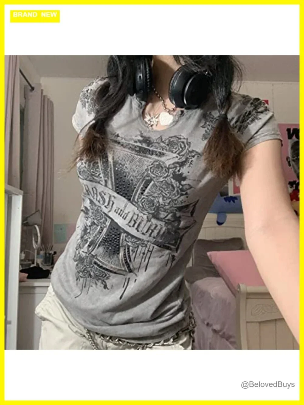 Womens E-Girls Short Sleeve Crop Top Fairy Grunge Graphic Print T-Shirt